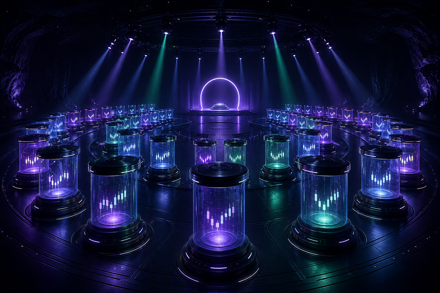 Twenty-eight AI model pods undergoing a blind Bitcoin chart-reading benchmark in a monitored research lab